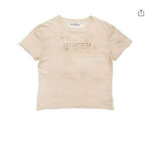 Acne Short Sleeve Embossed Logo Tee in Beige